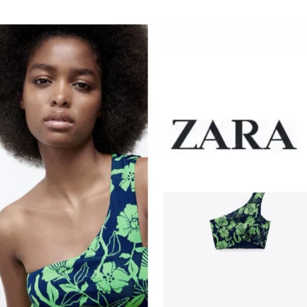 ❣️Zara women Floral Print green ,One Shoulder Top Size S